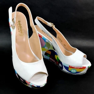 BALDININI 🇮🇹 WOMEN'S WHITE SOFT LEATHER PLATFORM FASHION SANDALS - Picture 1 of 7