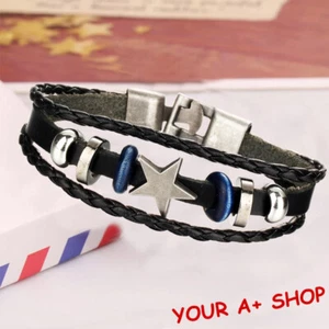 Shield Star Leather Bracelet Captain America Wristband Men Women Bnagle - Picture 1 of 5