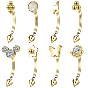 8Pcs/Set Stainless Steel Eyebrow Ring Opal Crystal Eyebrow Stud Piercing Jewelry - Picture 1 of 25