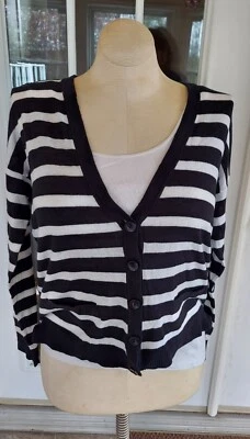Eight Eight Eight Women's Black White Stripe Button Cardigan Sweater Size M NWT - Image 1 of 4
