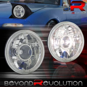 7" Round H4 Conversion Crystal Glass Halo LED Projector Head Lights Lamps Chrome - Picture 1 of 7