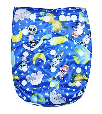 SEE DIAPERS ORGANIC BAMBOO TERRY BABY CLOTH DIAPER WITH 2 TERRY INSERTS "SPACE" - Image 1 of 4