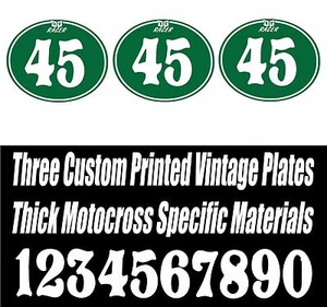SET OF 3 GREEN DG RACER VINTAGE MOTOCROSS CUSTOM PRINTED OVAL NUMBER PLATE - Picture 1 of 1