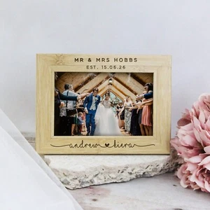 Personalised Mr & Mrs Wood Wedding Photo Frame Couple Married Name Wedding Date - Picture 1 of 16
