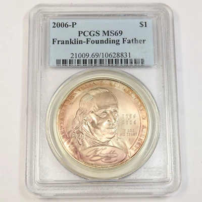 2006 P PCGS MS69 | SILVER TONED "Founding Father" Benjamin Franklin $1 #43024A - Image 1 of 2