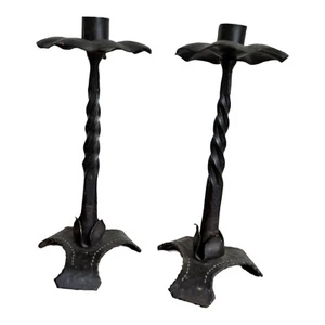 MID-CENTURY BRUTALIST CANDLE HOLDER HANDMADE WROUGHT IRON 1960S MODERN DESIGN - Picture 1 of 14