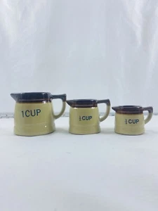 Vintage Brown & Tan Glaze Crock Stoneware Measuring Cups - 3 Piece Set - Picture 1 of 7