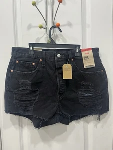 Levi's 501 Original High Rise Jean Short New With Tags Button Up Size 32 Black - Picture 1 of 13