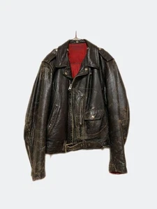 Vintage 1960's Sears D-Pocket Leather Riders Jacket Size L Black - Picture 1 of 3