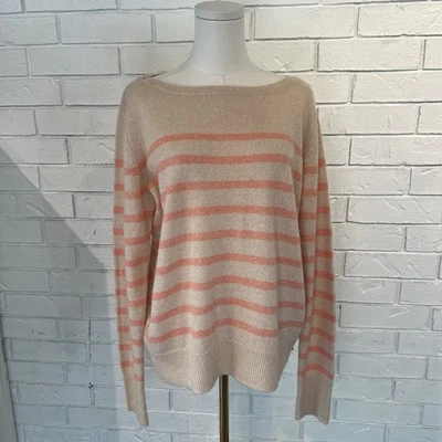 Vineyard Vines Cashmere Linen Blend Peach Striped Sweater womens L - Image 1 of 4
