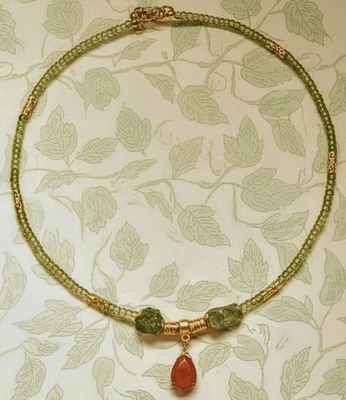 Green Peridot & Red Onyx Pendant In Dainty Contrasting Colors Necklace - Image 1 of 4