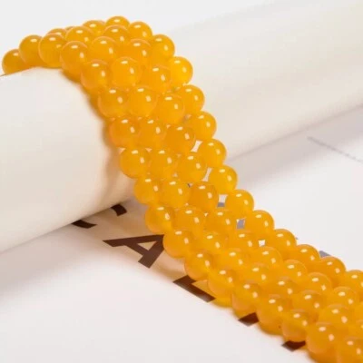 Dark Yellow Jade Smooth Round Beads 4mm 6mm 8mm 10mm 12mm 14" Strand - Image 1 of 4