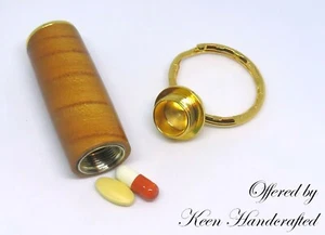 bm - Keen Handcrafted Handmade Chinese Elm Secret Compartment 24kt Gold Pill Box - Picture 1 of 4