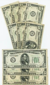 FR 1960 USA $5 (10 Notes ) 1934D Assorted Districts Mid Grade DC-6053 - Picture 1 of 2