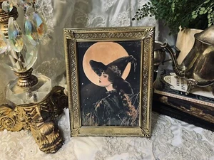 Victorian Moon Witch Romantic Vintage Gold Metal Frame, Framed Print #1 - Picture 1 of 4