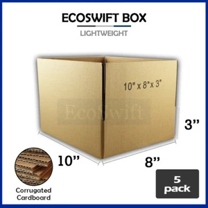 5 10x8x3 EcoSwift Cardboard Packing Moving Shipping Boxes Corrugated Box Cartons - Picture 1 of 6