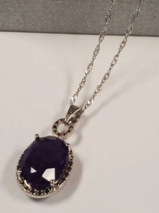 Sterling Silver Pendant With Purple Stone and 18" Chain 3.8 Gr. - Picture 1 of 6