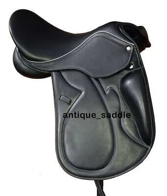 Selle de dressage en cuir à double rabat neuve à goélettes réglables, taille ... - Photo 1/3