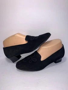 TROTTERS SZ 6 1/2 M BLACK SLIP ON Leather Suede WOMEN LOAFERS Shoes HHR7-4 - Picture 1 of 5