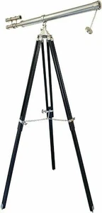 Antiguo telescopio náutico de latón marítimo de 39" vintage con soporte de madera - Imagen 1 de 4