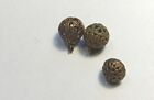 6 Vintage Small Round Hollow Metal Buttons Filigree