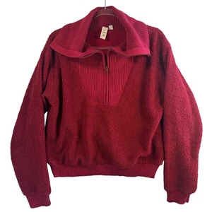 Dolan Sz M Red 1/2 Zip Sherpa Mockneck Pullover Textured Teddy Fleece Sweatshirt - Picture 1 of 7