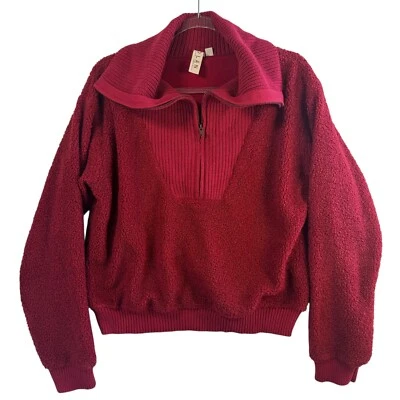 Dolan Talla M Rojo 1/2 Cremallera Sherpa Cuello Imitado Pullover Texturizado Peluche Polar Sudadera Foto 1 de 4