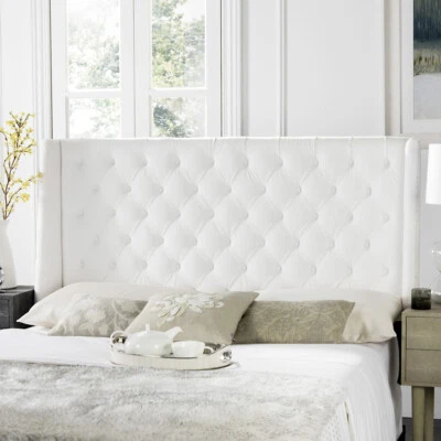 SAFAVIEH London Tufted Winged Headboard Flat Nail Head | White | Queen | - Image 1 of 4