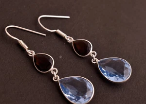 925 Sterling Silver Simulated Topaz Oval Shape Silver/Gold/Rose Plated Earrings - Picture 1 of 7