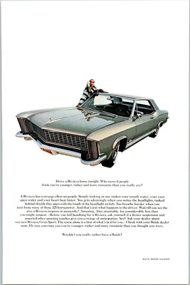 PRINT AD 1965 Buick Riviera Gran Sport Woman in Fur Coat 6.5 x 10 - Image 1 of 3