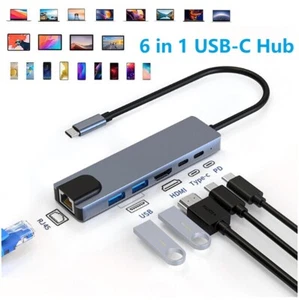 6 in 1 Multiport Type C To USB-C 4K HDMI Adapter USB 3.0 Cable Hub For Macbook - Picture 1 of 13