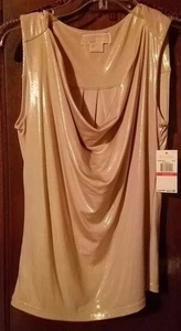 Glänzendes Metallic Soft Gold ärmelloses Top von Michael Kors, Gr. P, Neu mit Etikett - Bild 1 von 5