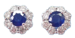 0.80ct Zafiro Natural Diamante Redondo 14k Oro Blanco Boda Tuerca Pendientes - Imagen 1 de 5