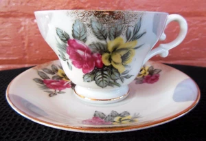 Lefton Fine China Hand Painted Floral Motif 8 oz Cup & Saucer Set - Picture 1 of 7