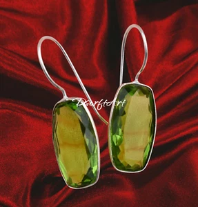 Peridot Gemstone Dangle Drop Earring, 925 Sterling Silver Handmade Earring - Picture 1 of 9