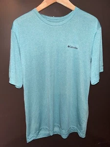 Men’s Aqua Blue Columbia Outdoors Fishing Gear T-Shirt Medium Iron On Logo - Picture 1 of 4