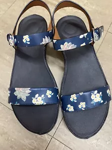 Fitflop UK 7 Bon II Dark Floral Black Leather Sandals Back Strap Floral - Imagen 1 de 13
