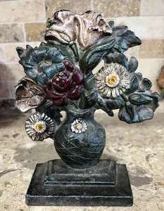 Antique Hubley POPPIES & DAISIES Doorstop CN 17 Cast Iron Great Patina - Picture 1 of 16