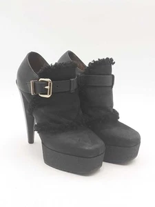 Fendi Black Suede, Shearling & Leather Platform Bootie Heels Size 36 Eb0325lxzsa - Picture 1 of 16