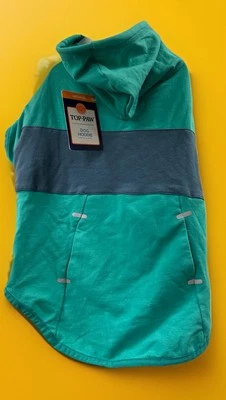 Top Paw Dog Clothes Green & Blue Drawstring Pocket Hoodie Sweatshirt Sz Medium M - Image 1 of 2