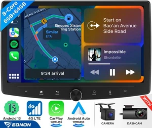 Doble Din 10.1" Android 13 6GB RAM Coche Estéreo Radio GPS WIFI Carplay DSP 4G LTE - Imagen 1 de 21