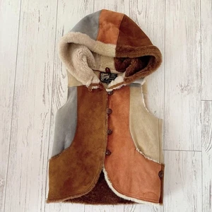 Vintage Ron Herman Shearling Vest FREE Size Blue Brown Multicolor Mouton Rare - Picture 1 of 9