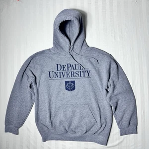 Sudadera con capucha vintage DePaul University para hombre gris medio sudadera universitaria - Imagen 1 de 10