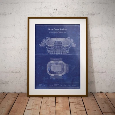 Notre Dame Stadium Blueprint: Vintage Styled US College Football Art - Image 1 of 4