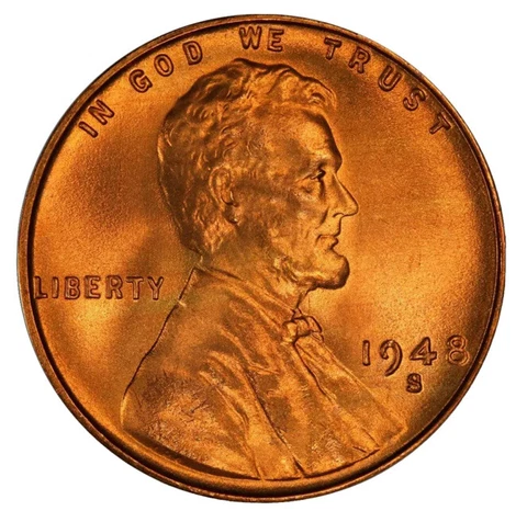 1948-S Gem Red BU OBW US Lincoln Wheat Cent | Best  Value On eBay | Free S&H Cover