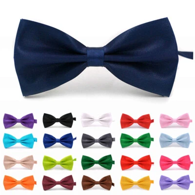 Mens Silk Satin Solid Bow Ties Plain Wedding Formal Bowtie Necktie Neck Ties 1 - Image 1 of 4