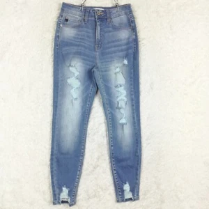 Kancan Womens Skinny Jeans Ripped Destroyed Blue Denim Light Wash Stretch 5 - Picture 1 of 10