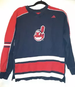 Youth large adidas Cleveland Indians long sleeve top vtg Cheif Wahoo red and bl - Picture 1 of 4