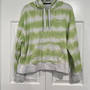 Champion Hoodie Womens XL Green Tie Dye Hoodie Pullover Sweatshirt Script Lounge - Picture 1 of 7