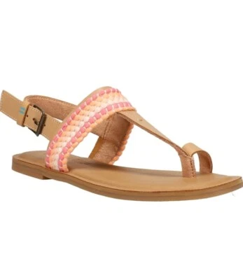 Сандалии Toms Bree медовая кожа сплетенные розовая и оранжевая отделка носок петля размер 6,5 - Изображение 1 из 4